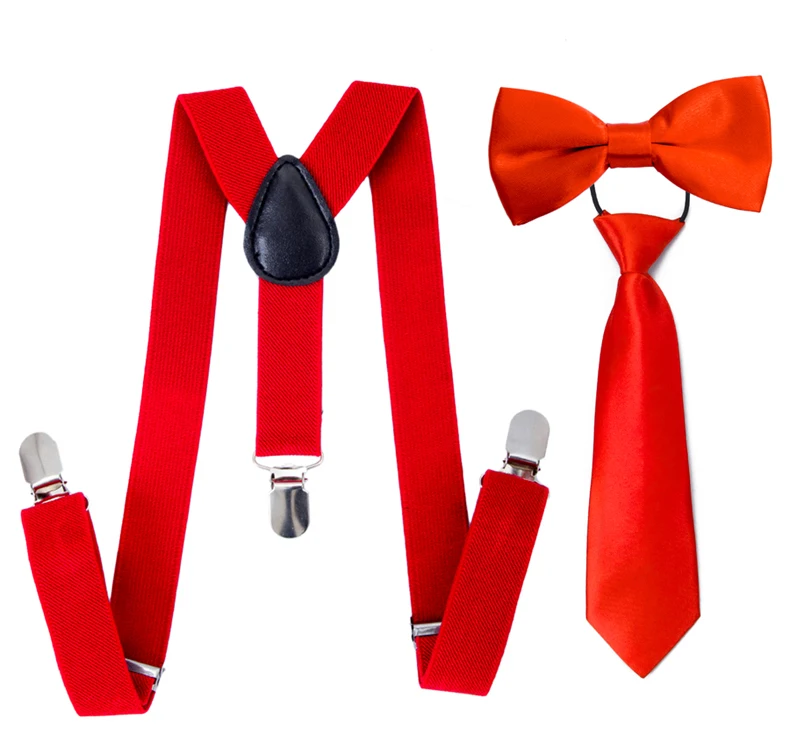 AWAYTR 3 шт./Партия Детские подтяжки для мальчиков и девочек, красные подтяжки, школьные Свадебные эластичные ремни, галстуки