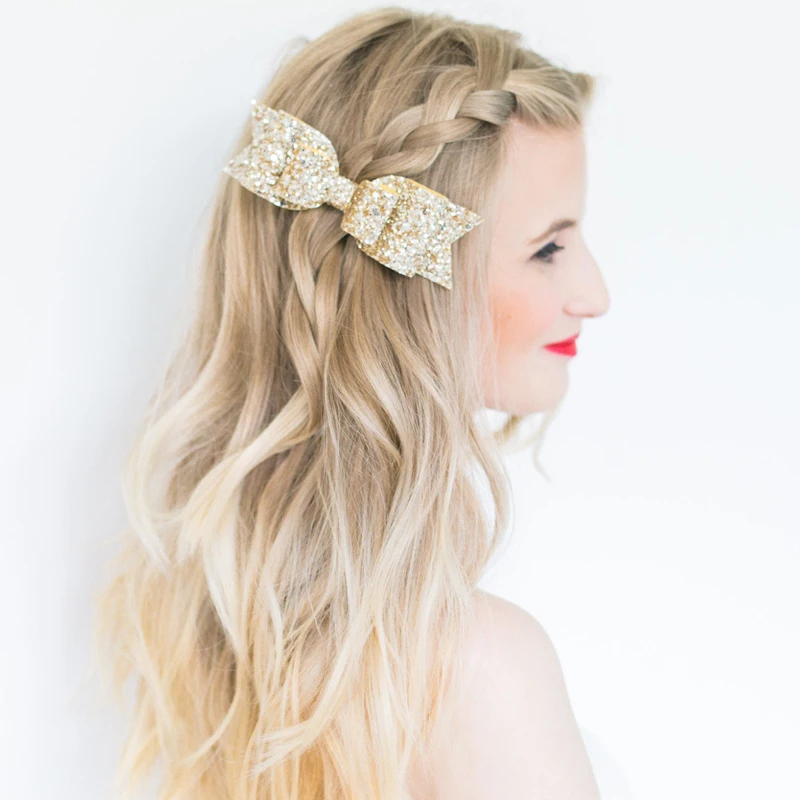 Verkauf 1 Stück Frauen Mädchen Elegante Großen Bogen Haarspange Pailletten Haar Clip Glitter Haar Schmuck 16 Farben