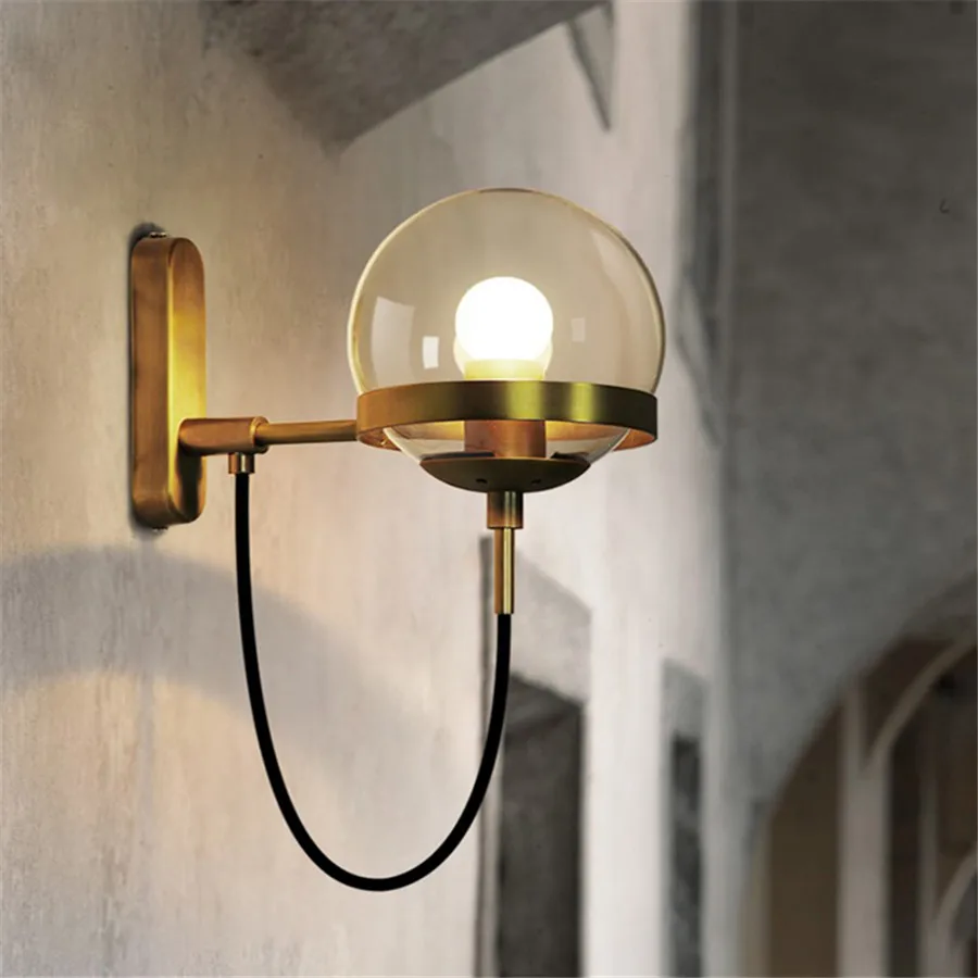 

Industrial Vintage Loft LED Wall Lamps Glass Ball E27 Bedroom Beside Wall Light Restaurant Aisle Corridor Pub Cafe Wall Light