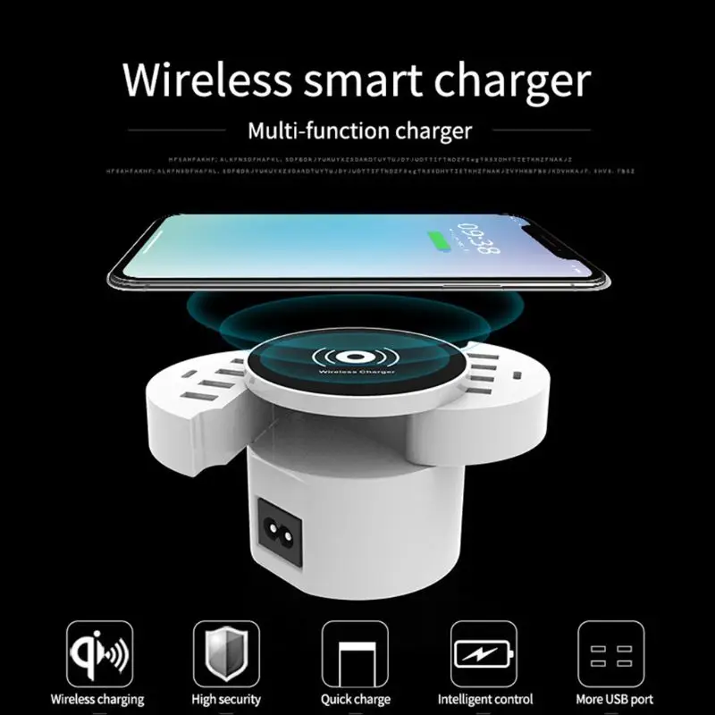 Foldable QI Wireless Charger Smart 8 Ports USB Type C Charger Station HUB Fast Charging Power Adapter For iPhone Samsung