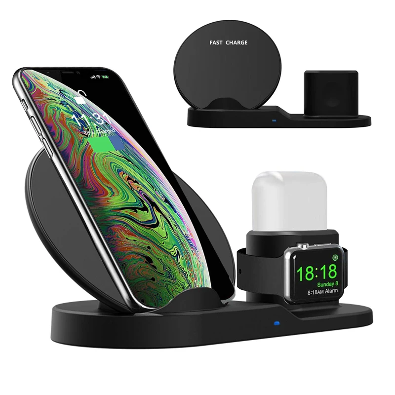 

3 in 1 10W Qi Fast Wireless Charger Stand Holder Dock For Apple iPhone 8 Xs Max XR Watch Airpods Samsung S10 S9 S8