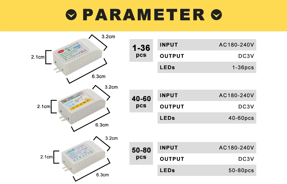 Description Picture 2 of item1-80pcs Led Electronic Transformer 220V To DC3V Low-Voltage LED Controller Power Supply LED Driver 15mA For Light Emitting Diode