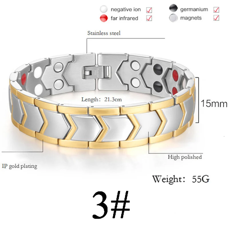 Золотой Серебряный цвет Магнитный браслет для мужчин нержавеющая сталь Энергия магнит из Германия Здоровье Браслеты Женщины цепочка на руку