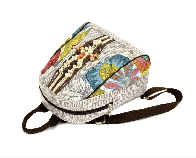 2021 New Retro Woman Backpack Female Shoulder Bag Pure Hand-woven Cotton Linen Small Rucksack Ancient Bag Student School Bags