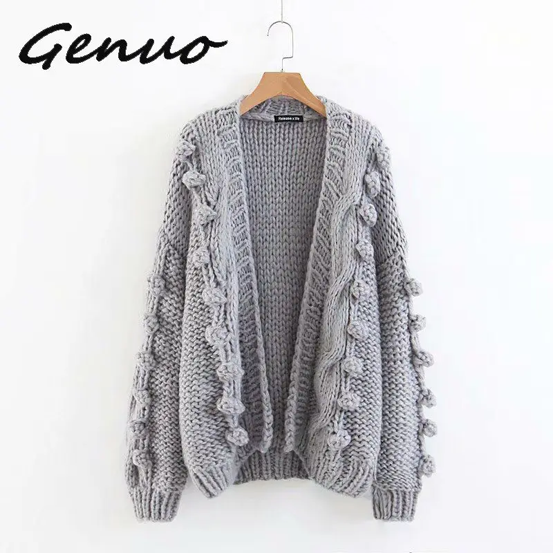 Genuo, новинка, повседневный свободный свитер ручной вязки, Осень-зима, новая мода, Ретро стиль, чистый, ручная вязка, свитер, пальто, кардиган