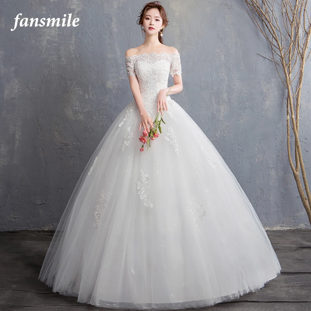 

Fansmile New Vintage Tulle Vestidos de Novia Wedding Dress 2019 Ball Gown Princess Wedding Bride Dress Free Shipping FSM-623F
