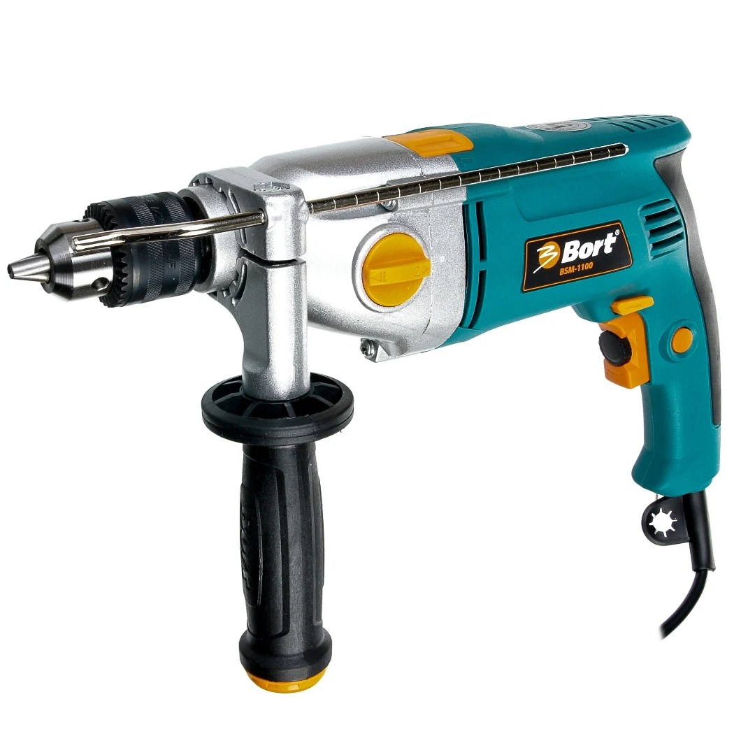 Дрель ударная Bort BSM-1100 (мощность 1100 Вт, стальной корпус редуктора, реверс)