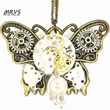 steampunk gothic butterfly wings mechanical watch parts gears brooch pins pendant chain charm men women girl vintage jewelry diy