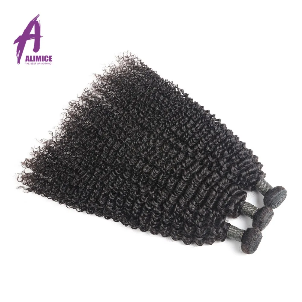 Alimice Indian Kinky Curly Hair 3 Bundles Deal Hair Extensions 100% Remy Human Hair Weave Bundles Nature Color Hair 8-24inch (1)