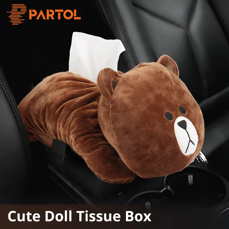 

Partol Plush Armrest Car Tissue Box Car Sun Visor Tissue Paper Holder Cartoon Auto Seat Back Hanging Paper Napkin Container Home