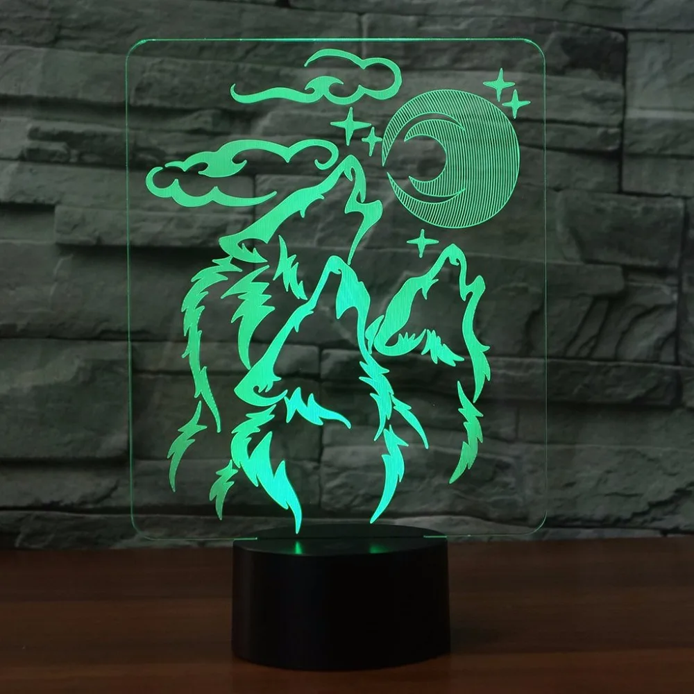 

Wolfs Shape Acrylic Led 3d Lamp 7 Color Change Remote Touch Switch Usb 3d Night Light For Baby Sleeping Lighting
