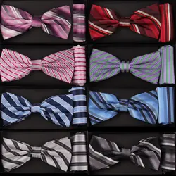 Новый Полосатый галстук-бабочка и ручная работа Наборы для мужчин галстук регулируемый Мужской Шелковый галстук-бабочка и карманные