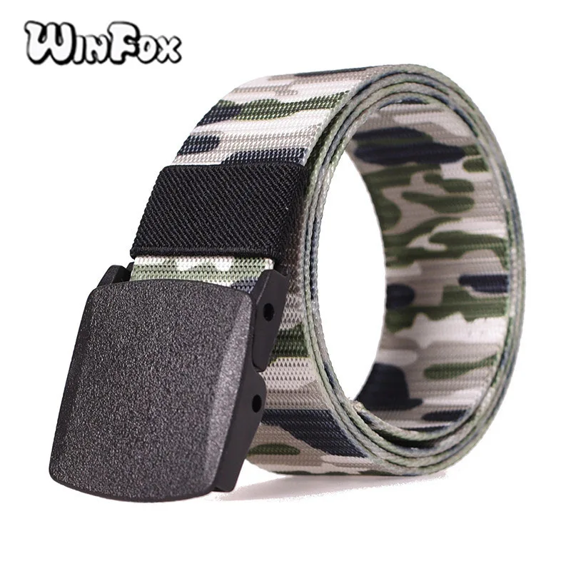 

Winfox Fashion Camouflage Canvas Male Belt Plastic Automatic Buckle Men Army Military Tactical Nylon Waist Belts