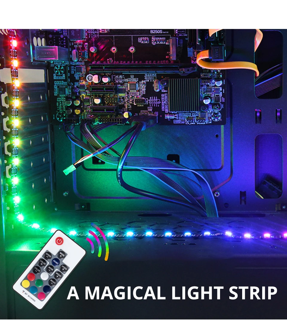 1m-5m LED Night Light 12V 5050 2835 LED Strip with Sata RF Wireless Remote Controller Flexible Computer Case Light (4)