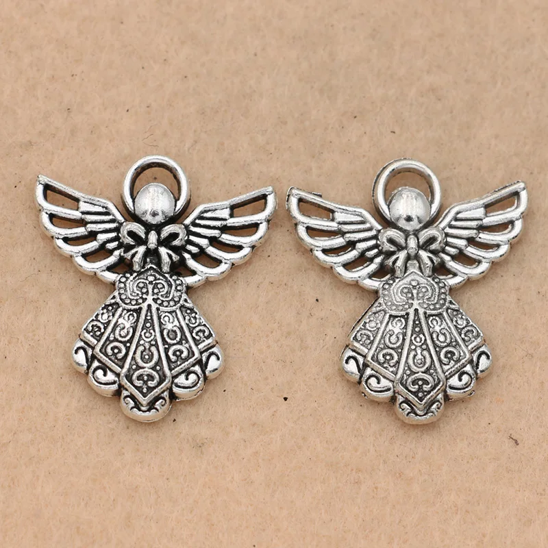 

KJjewel Tibetan Silver Plated Angel Fairy Charms Pendants Fit Jewelry Making Bracelet Diy Jewelry Findings 26x23mm