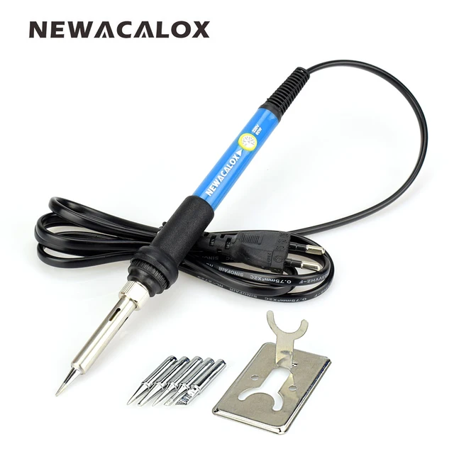 NEWACALOX Электрический паяльник SMD сварочные работы Инструмент Регулируемая температура паяльная пушка 5 шт. паяльный наконечник ЕС вилка 220 в 60 Вт