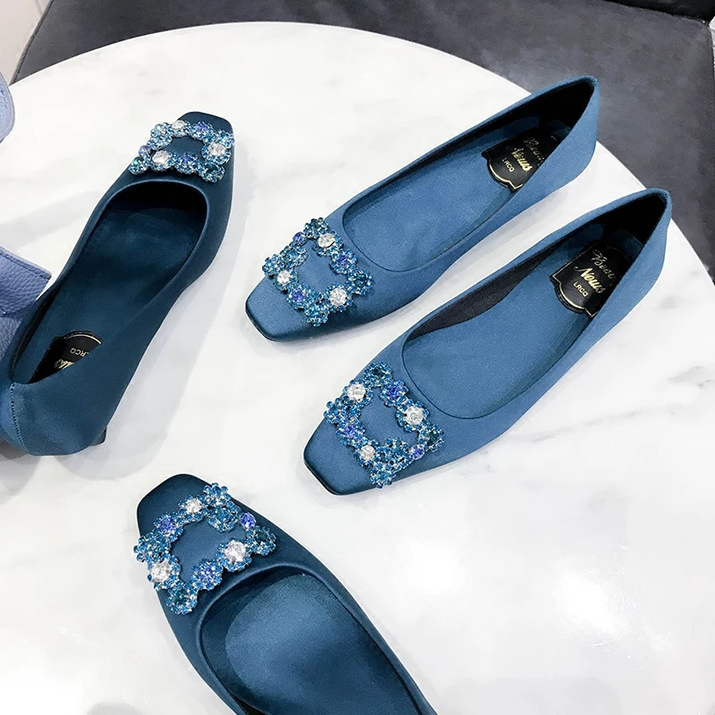 

Women Shoes Ladies Pumps Summer Square Toe Crystal Flower Shoes Women Wedding Party Pumps Shoes