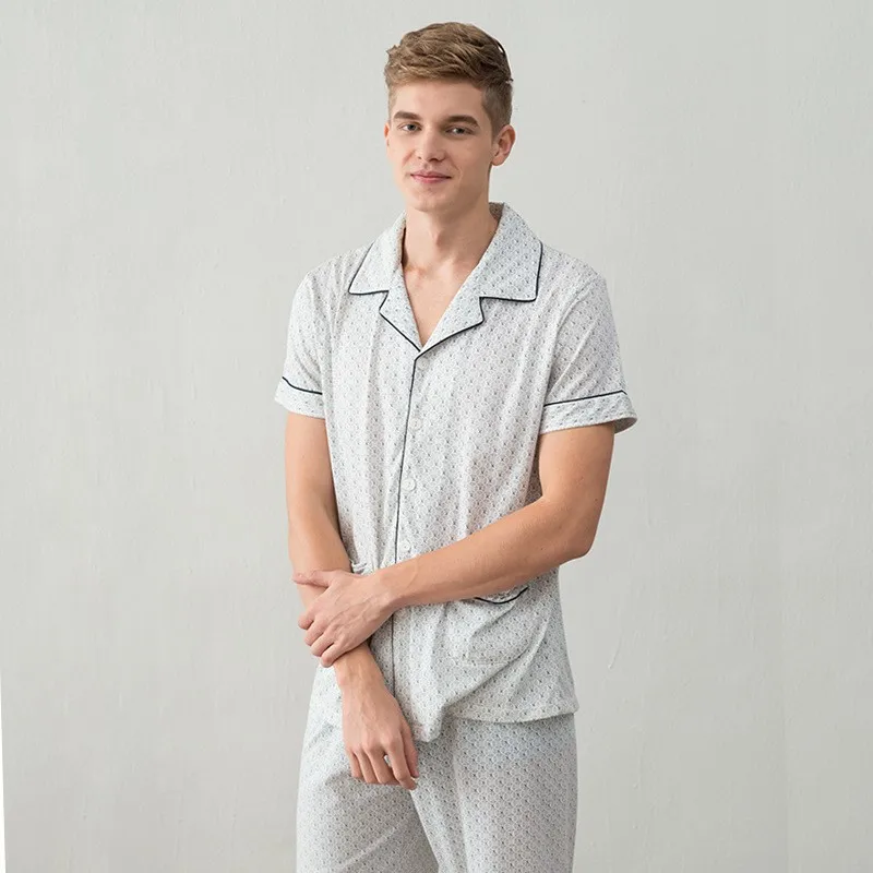 Новые мужские пижамы весна лето осень короткий рукав пижамы хлопок короткий пижамный комплект новейшая Мужская домашняя одежда
