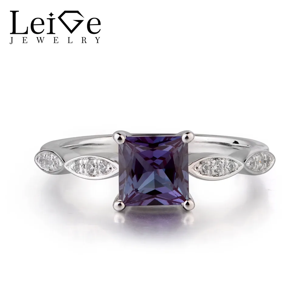 Leige Jewelry Color Change Lab Created Alexandrite Rings Princess Cut