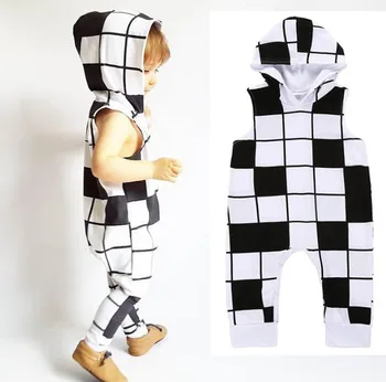 

4pcs/lot Baby Infant Romper Kids One Suit Plaid Hoody Child Spring Summer Clothing 6-24M sis