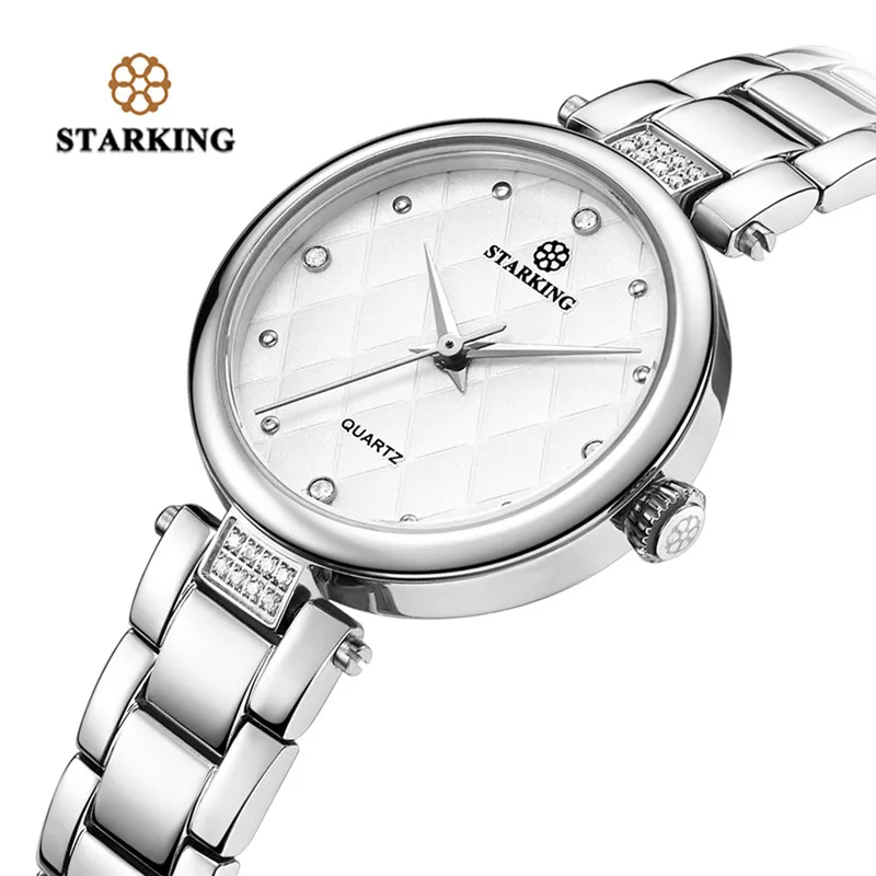 

STARKING New Arrival 2018 Fashion Simple Bangle Quartz Watch Women Crystal Analog Stainless Steel Bracelet Clasp Clock Gifts