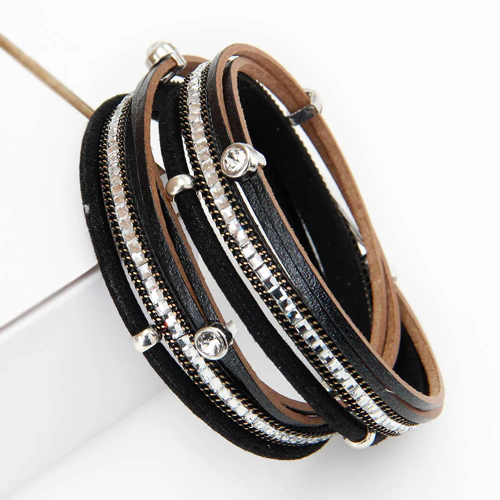 ZG 38 см длинный Хрустальный Браслет для женщин в 3 цветах с высококачественным магнитным дизайном кожаные ювелирные изделия - Окраска металла: black