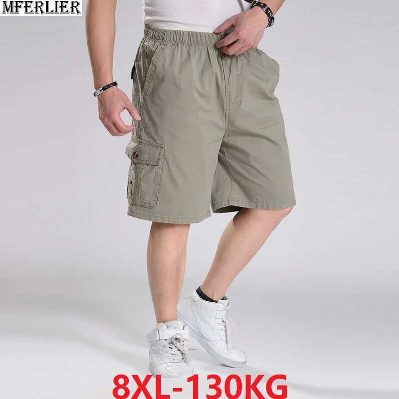 Летние мужские шорты-карго больших размеров 8XL в стиле сафари с карманами 10XL, повседневные домашние свободные шорты из хлопка, 130 кг 6XL