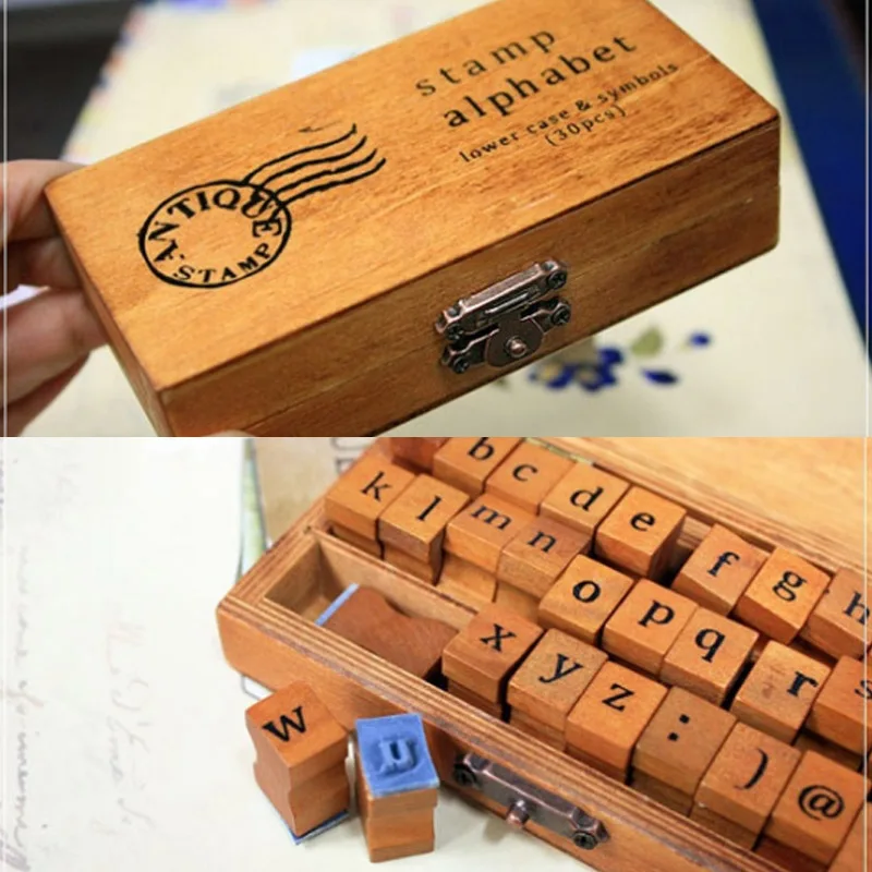 

30pcs Wooden alphabetic seal DIY Handwriting Alphabet Letter Stamp Retro Vintage Craft Wooden Box Alphabet Number Stamp