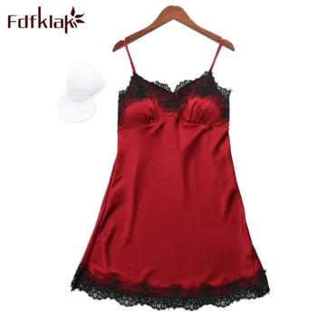 

Fdfklak Pink Nightgown Sexy Sleepwear Sleeping Dress Nighties For Women Summer Spaghetti Strap Lace Nightgown Night Dress Q1085