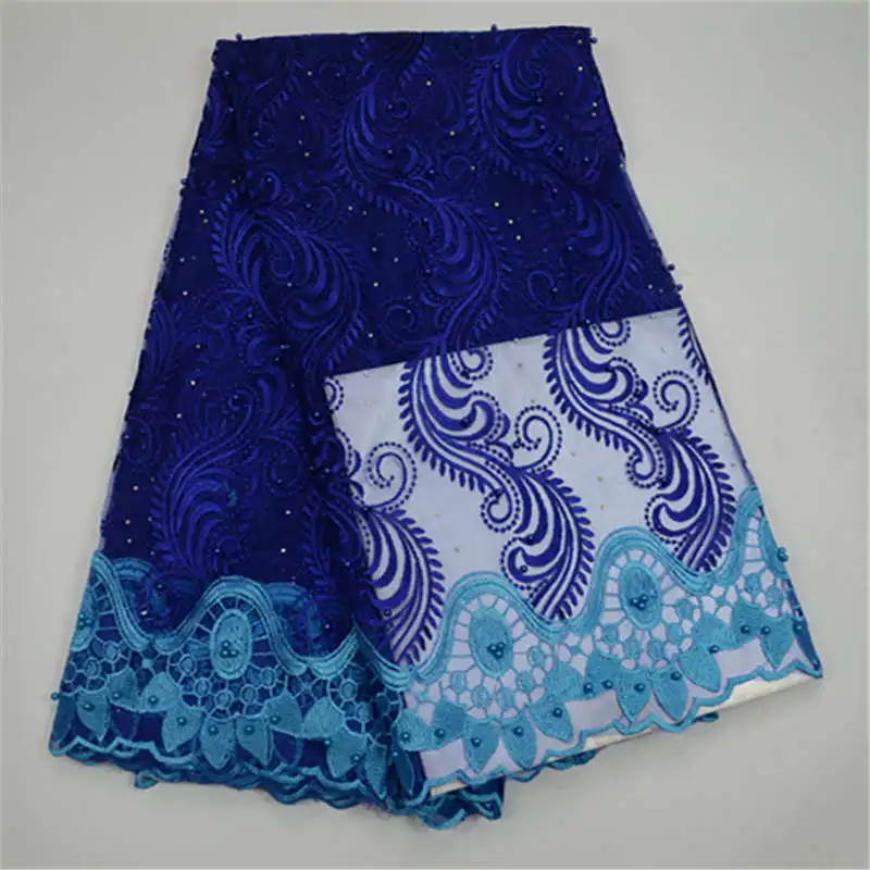 

2018 New French Nigerian Laces Fabrics High Quality Tulle African Laces Fabric Embroidered with beads for Wedding