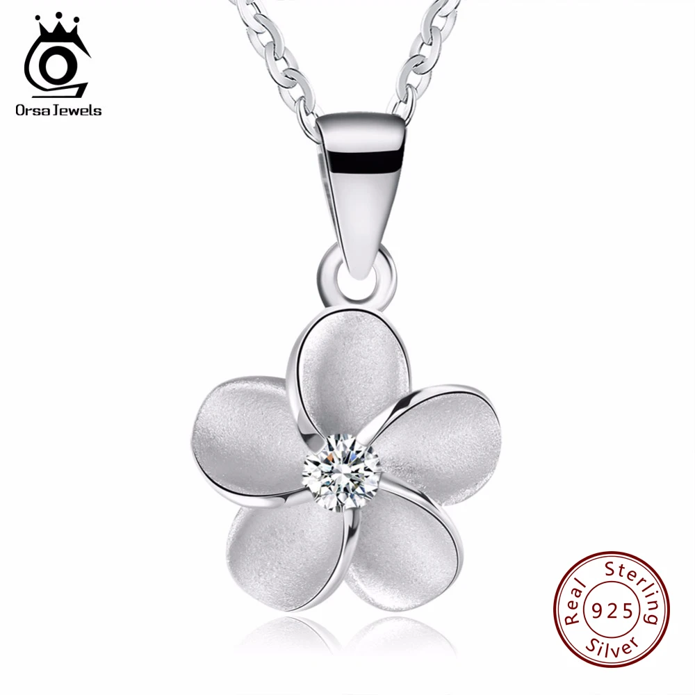 ORSA JEWELS High Quality Original 925 Sterling Silver Flower Pendants Necklaces Fashion Women font b Jewelry