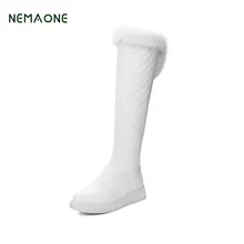 NEMAONE/ хлопковые модные водонепроницаемые зимние сапоги; женские сапоги до колена; зимние сапоги на плоской подошве; женская обувь на меху на платформе; цвет белый