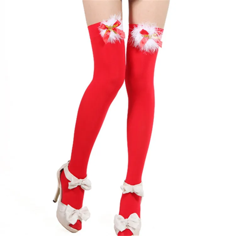 Горячая Распродажа+ красные рождественские сексуальные чулки, соблазнительные красные белые чулки, рождественские чулки, колготки до бедра