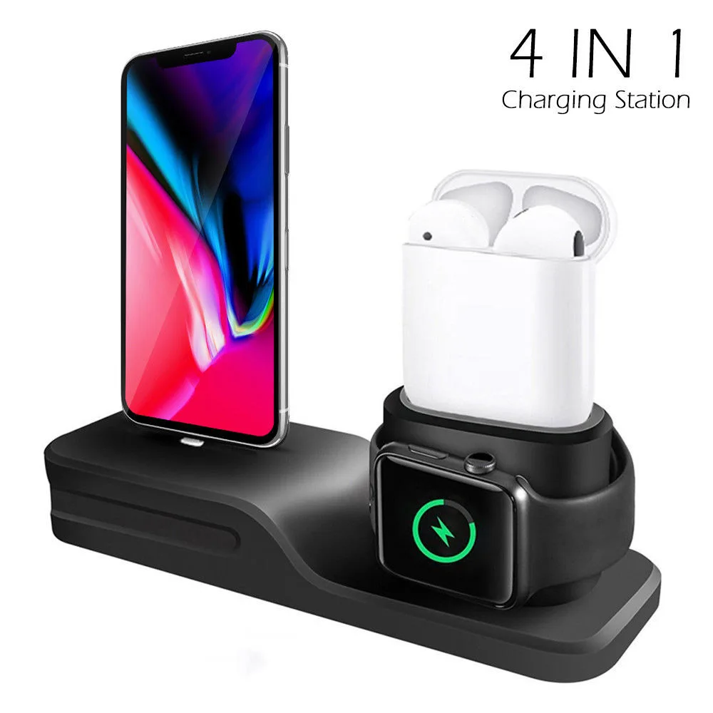 4 в 1 зарядная док-станция для iPhone X XR XS Max 8 7 6 Apple Watch Airpods зарядное устройство держатель iWatch крепление подставка Док-станция