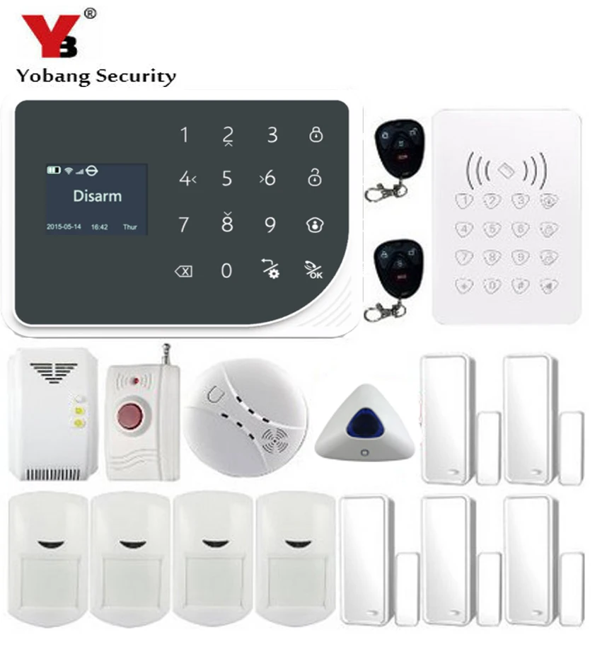 YoBang Security 433MHZ WIFI GSM Alarm System App Of Remote Control Home Security Alarm System Wild Boar Gas Smoke Fire Sensor.