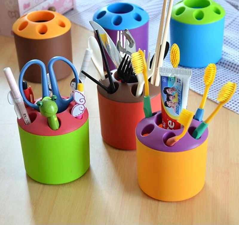 1 قطعة متعددة الوظائف 6 فتحات البلاستيك أقلام رصاص صندوق تخزين مكتب الحمام قوس كوب أصحاب المنظمون سكين و شوكة