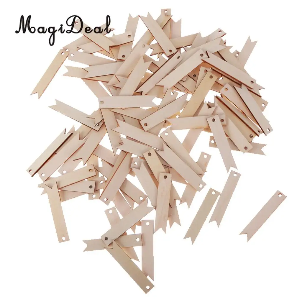 MagiDeal Rectangle Style 100Pcs Wooden Tags Hanging Decoration for Wedding Embellishments Scrap Booking Plaques DIY Craft Favors