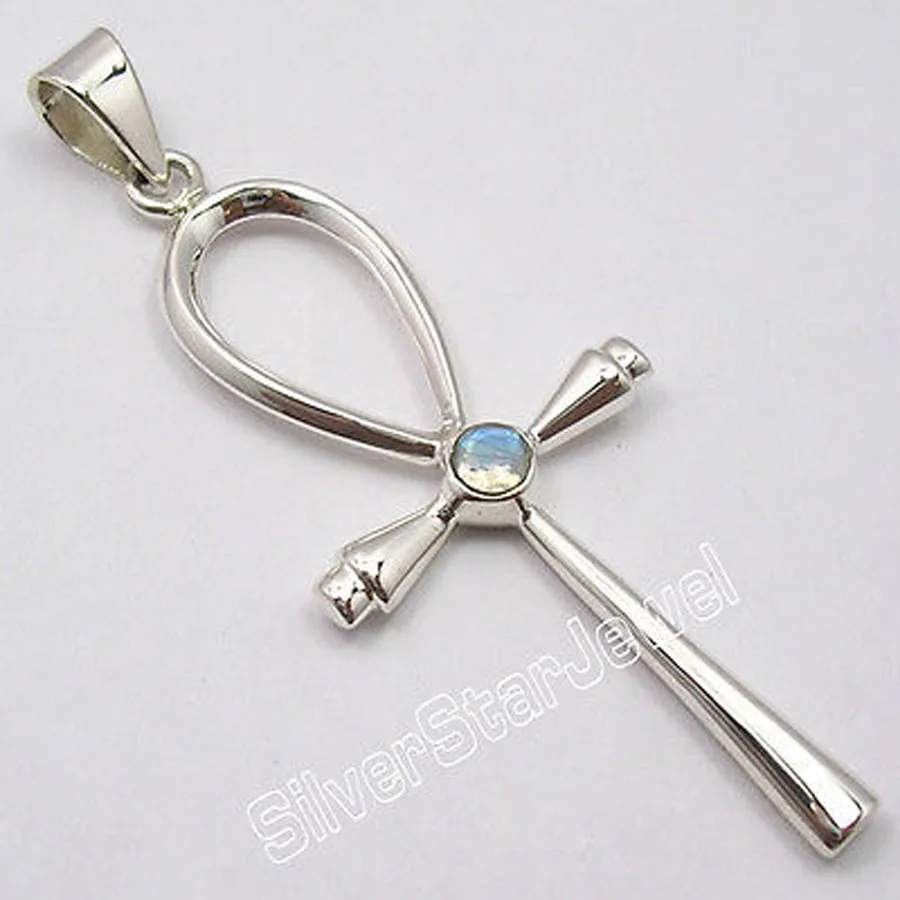 

Muiltiple Choices Chanti International Solid Silver Rare RAINBOW MOONSTONE New ANKH CROSS Pendant 5.9 CM 4.6 Grams Variation