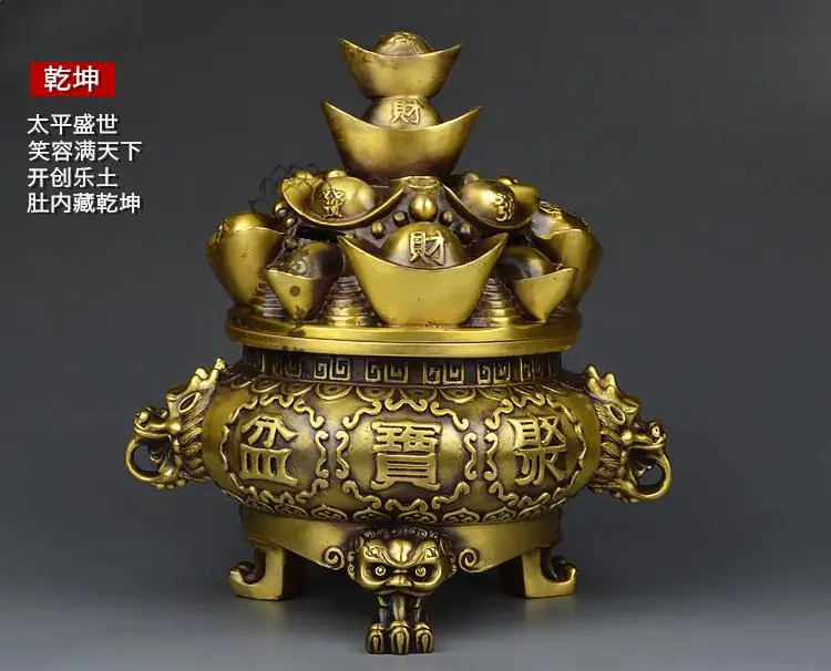 

large # home office company efficacious Money drawing Treasure bowl # Most favorable auspices Golden cornucopia Brass statue