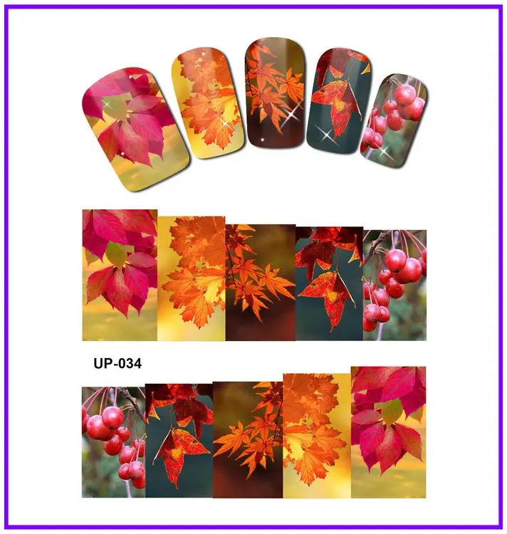 UPRETTEGO 12 упак./лот переводка NAIL ART наклейки на ногти слайдер полное покрытие красный кленовое дерево осеннее Падающие листья UP25-36