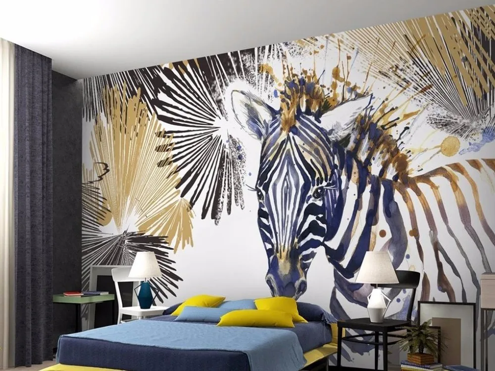

3D-обои с животными для фотографирования, домашний декор, фрески для детской, гостиной, спальни, красочный принт зебры