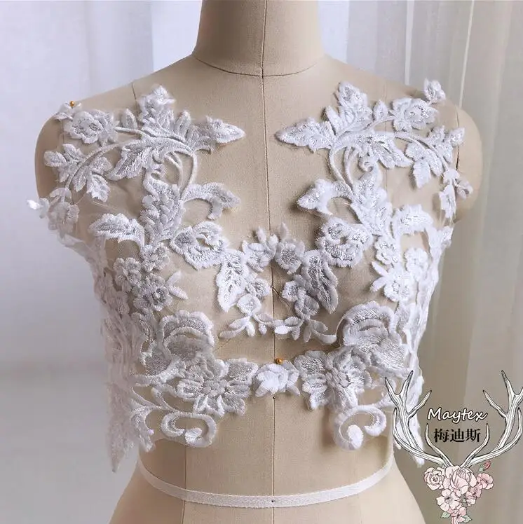 

1 Piece 28*34.5cm Ivory Cotton Polyester Lace Applique Bridal Collar Sequin Lace Fabric Patch Handmade DIY Accessories