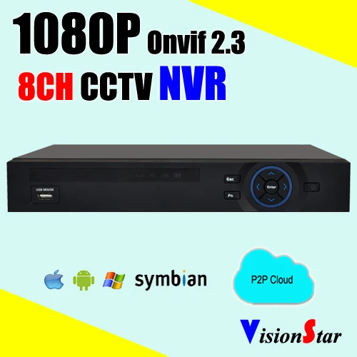 H.264 Onvif Сети 8ch NVR 1080 P реального времени RJ45 P2P облако поддерживает iPhone система Android