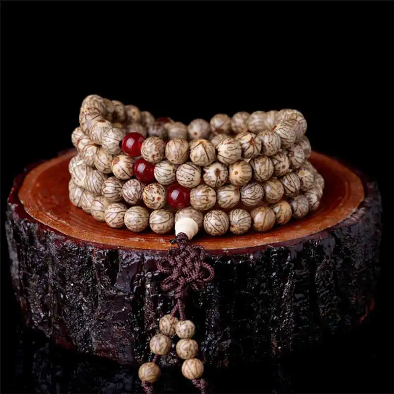 

Natural Silver-line Bodhi Seeds Prayer Meditation Mala Bracelet Buddhism Rosary 8-9mm 108beads BRO655