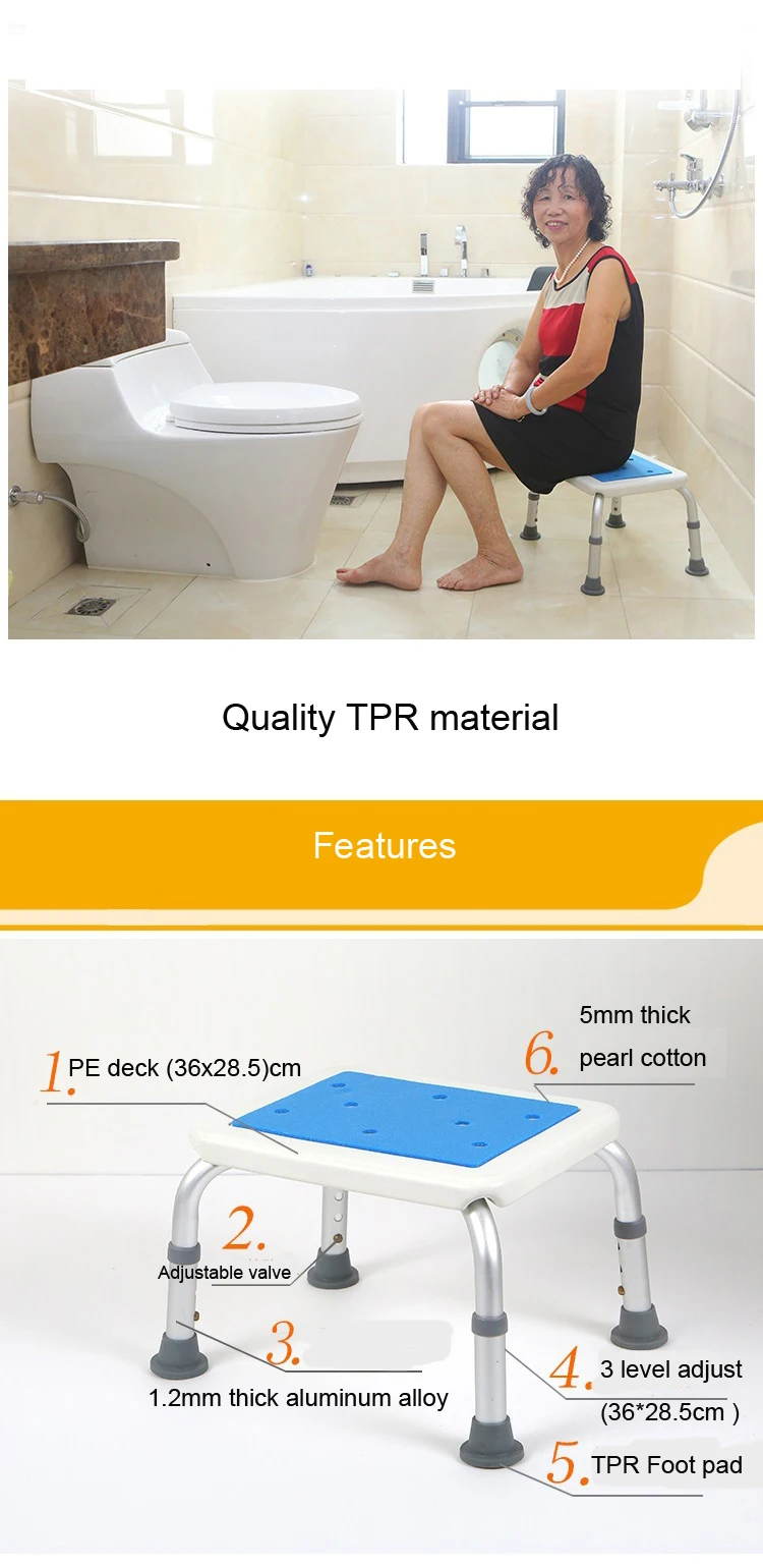 3 level Adjustable Aluminum alloy Stool Elderly Bath seat Shower Pregnant Women Spa Convenient Bathing Aid Chair Health Care