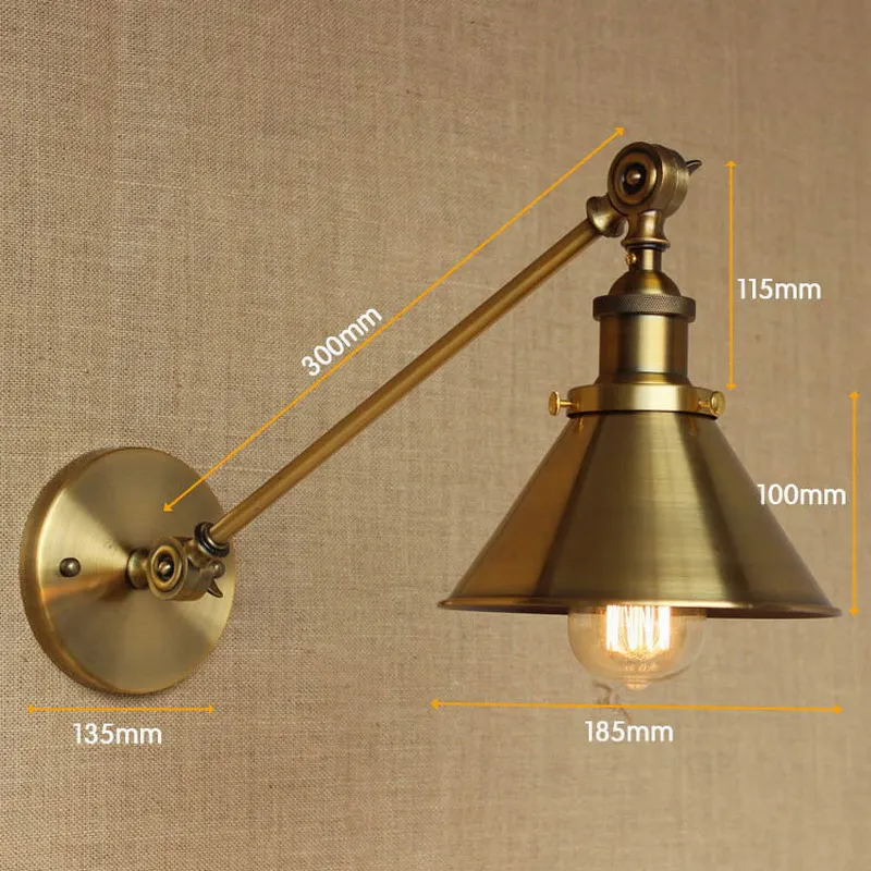 Antique gold long swing arm wall lamp for workroom bedside bedroom illumination sconce Antique gold long swing arm wall lamp for workroom bedside bedroom illumination sconce