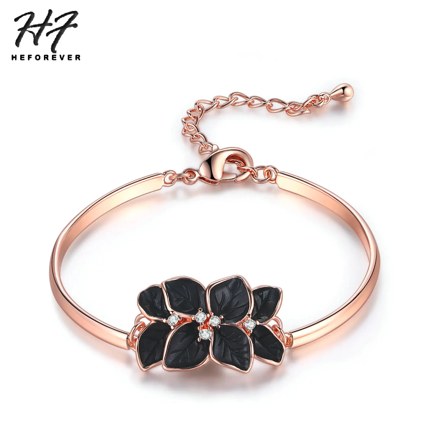

Vintage Black Oil Drip Leaves Style Bracelets for Women AAA+CZ Rose Gold Color Fashion Jewelry Xmas Gift H005 H006