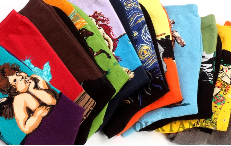 Дропшоппинг Звездная ночь/Мона Лиза/крик Ван Гог современные масляные краски хлопковые носки художественные абстрактные счастливые забавные женские носки