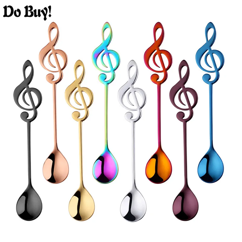 8 Pcs/Set Spoon Musical Note Coffee Spoons Stainless Steel Tea Stirring Set Sugar Ice Cream Mug Dessert Tableware | Дом и сад