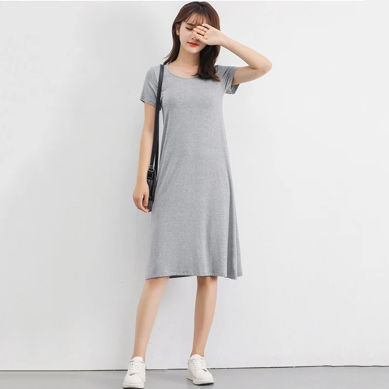 

Casual modal short-sleeved loose dress with a bottom skirt and a wild dress